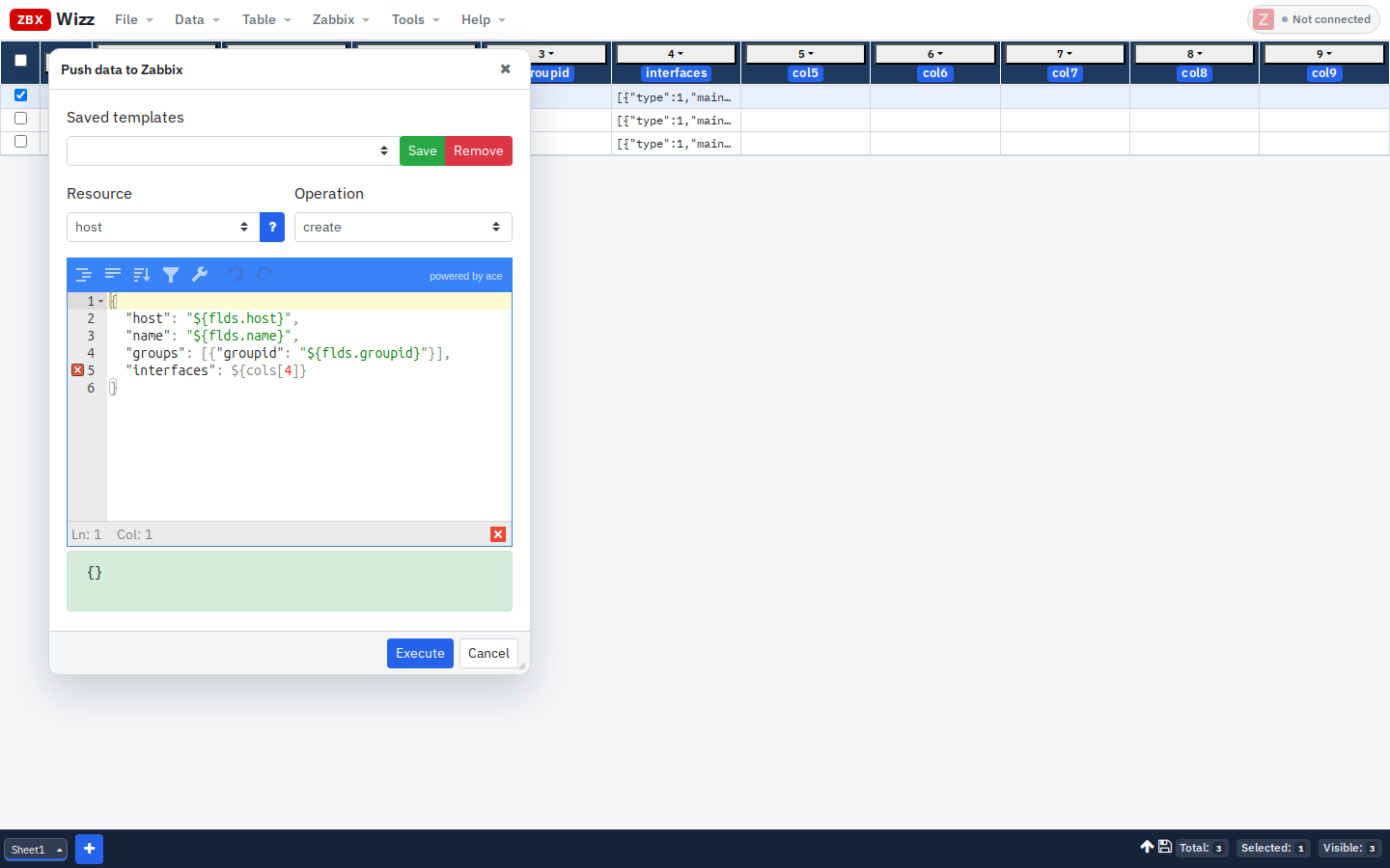 Push data to Zabbix — host create template